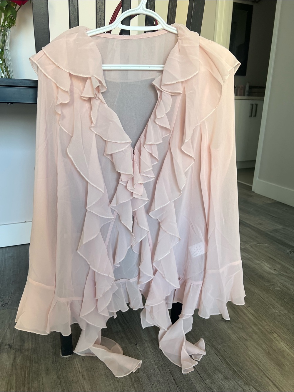 Sheer Ruffle Front Women’s Top - Blush Pink